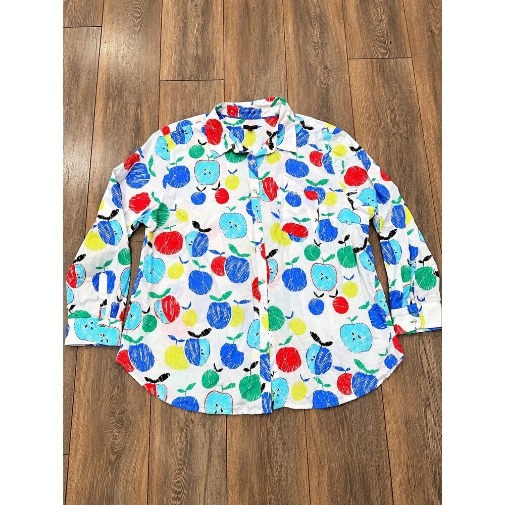 Talbots Woman 3X Apple Print Button Down Shirt Multicolor Long Sleeve Plus Size